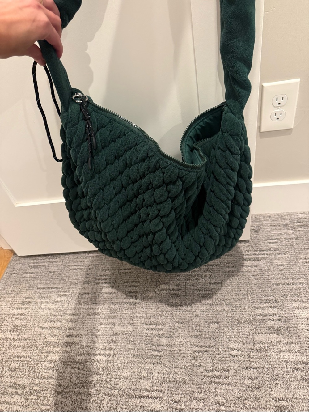 Free People Quilted Pucker-Up Fleece Shoulder Bag in Forest Green, Rust, Cream - Picture 3 of 5